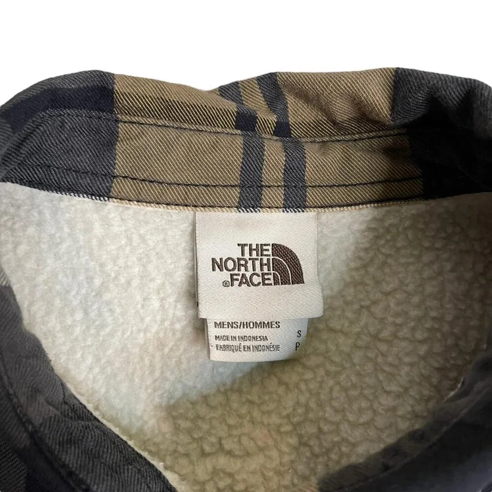 The North Face Sherpa Lined Plaid Jacket Men’s Small Tan Gray Black Fallstyle